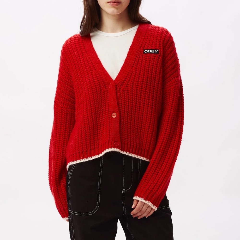 Obey Vivid Red Knit Cardigan